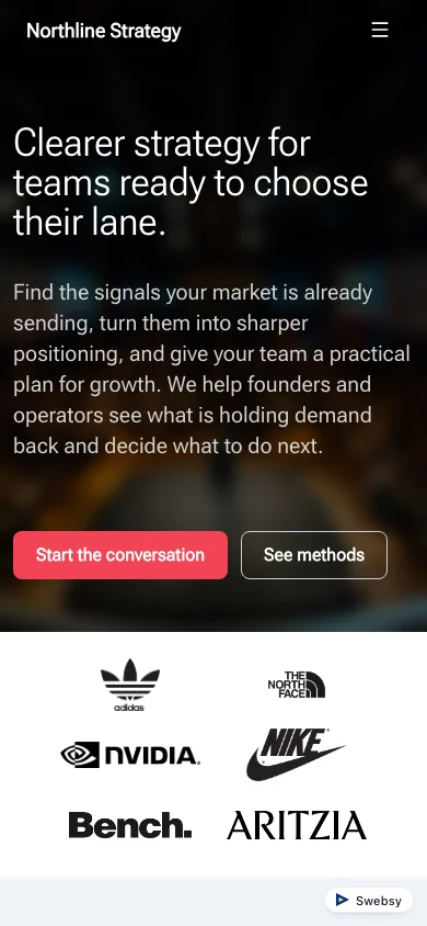 Clarity's starting homepage at phone width.