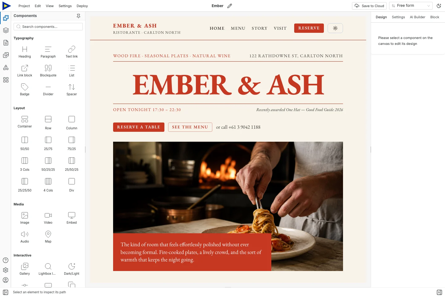 The Ember template imported into Swebsy Studio.