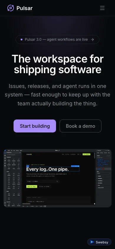 The Pulsar starting page at a narrow phone viewport.