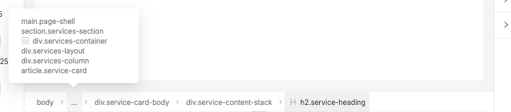 The Swebsy canvas breadcrumb with an overflow popover showing hidden ancestor layers.