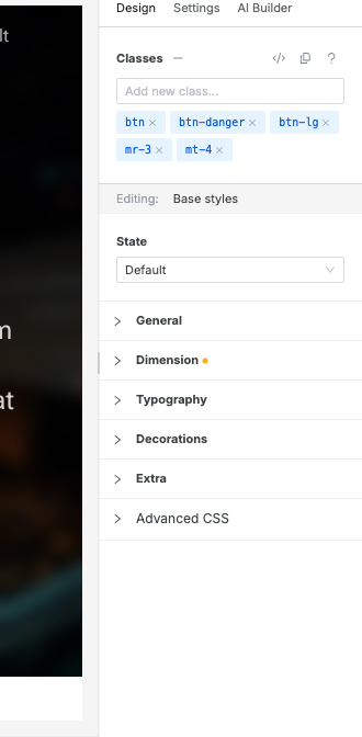 The Swebsy Design panel showing classes, the Editing ribbon, and style controls.